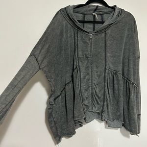 Free People Grey Distressed Peplum oversized hoodie